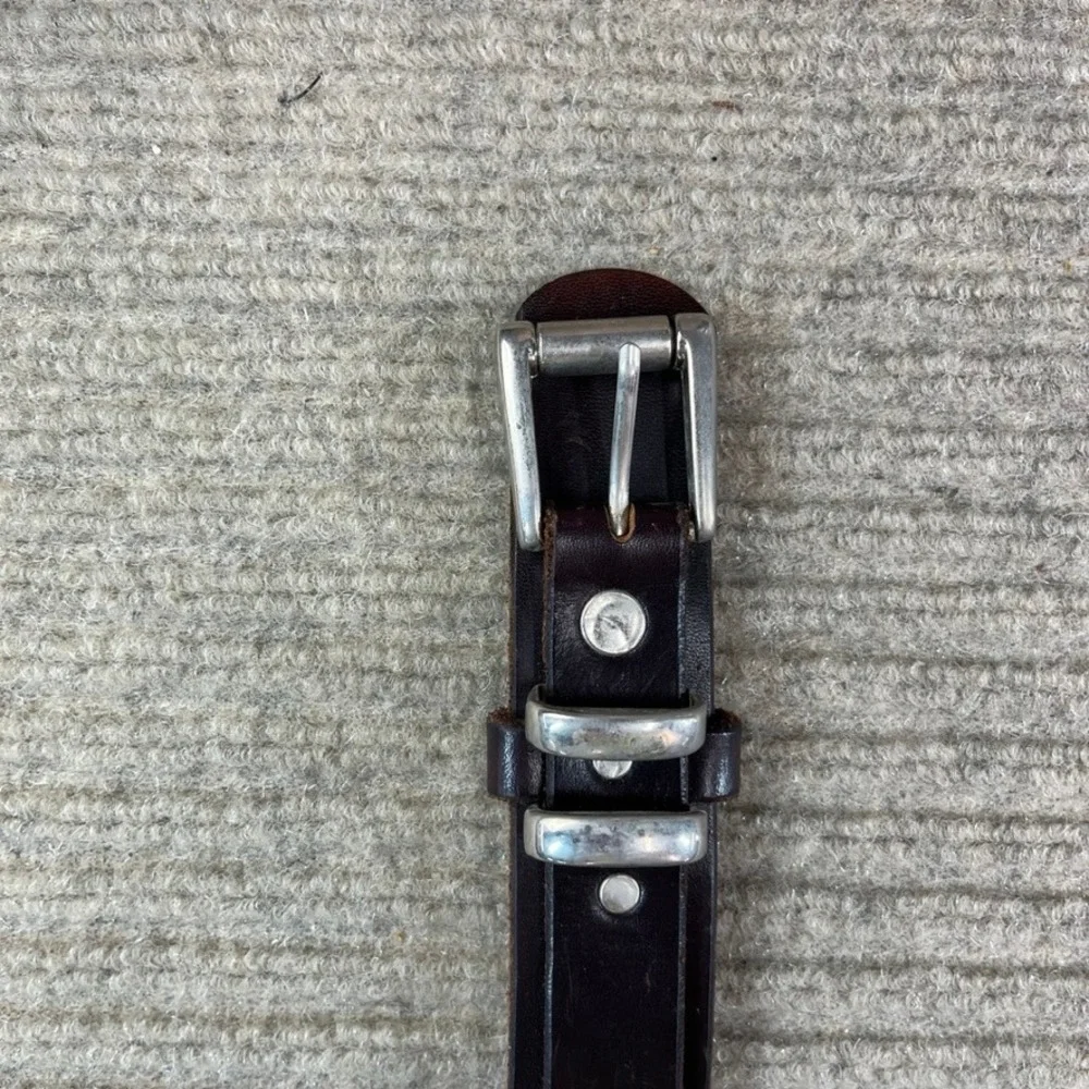Mens Dark Brown Leather Western Ranger Belt Silver Roller Buckle Metal Tip 55in